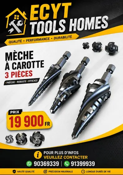 Mèches à carotte trois pièces