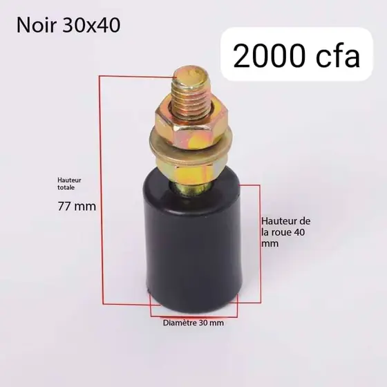 Galet nylon noir 30 × 40 mm coté