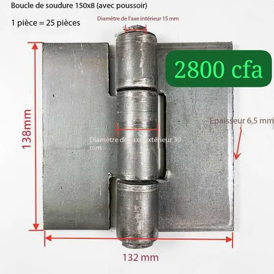 Boucle de soudure 150 × 8 mm avec cotes